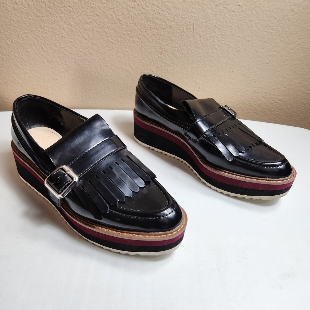 Zara Woman |EU38/US7.5| Black Patent Leather Platform Kilt Chunky Loafers - Picture 7 of 11